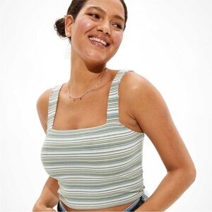 American Eagle Green and White Striped Extreme Square Neck Tank Top XS